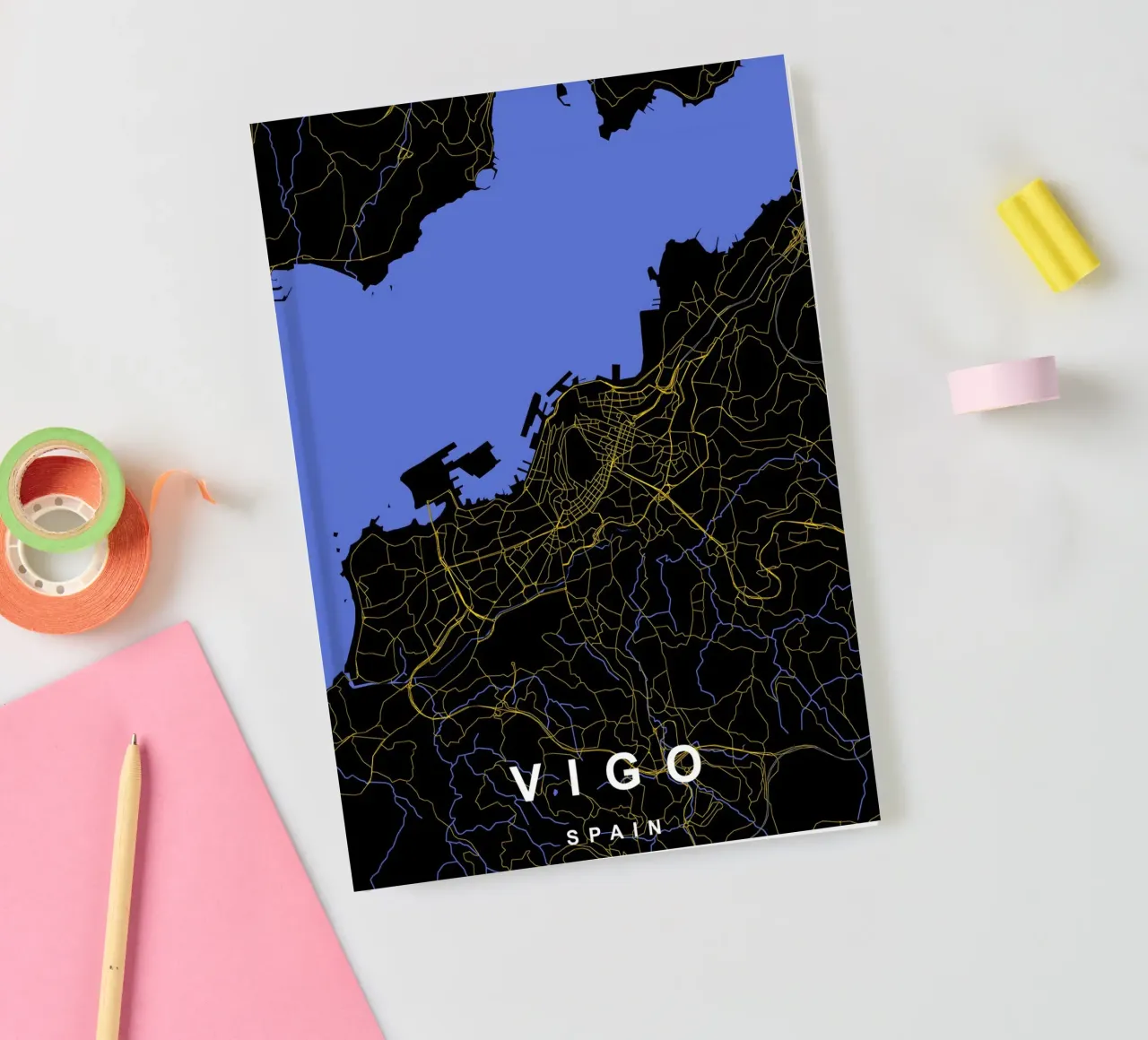 Vigo Spain City Map Negro y Oro cuaderno de Cartographers Library