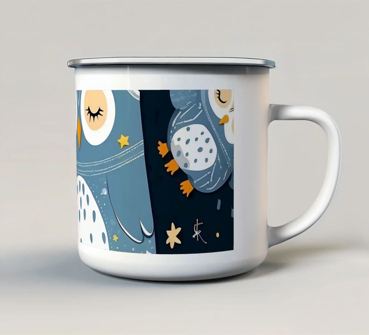 Simpatico pagliaccetto blu a tema gufo tazza in smalto da DesignDoodle