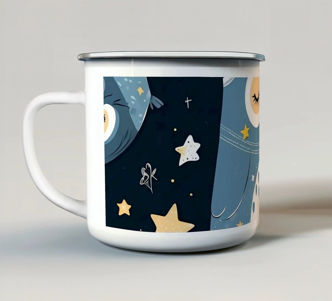 Simpatico pagliaccetto blu a tema gufo tazza in smalto da DesignDoodle