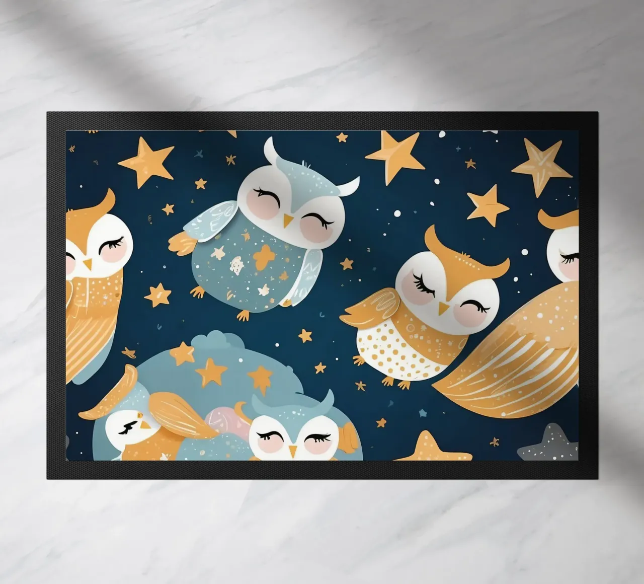 Fantastico disegno di gufo con stelle colorate in un cielo notturno zerbino da DesignDoodle