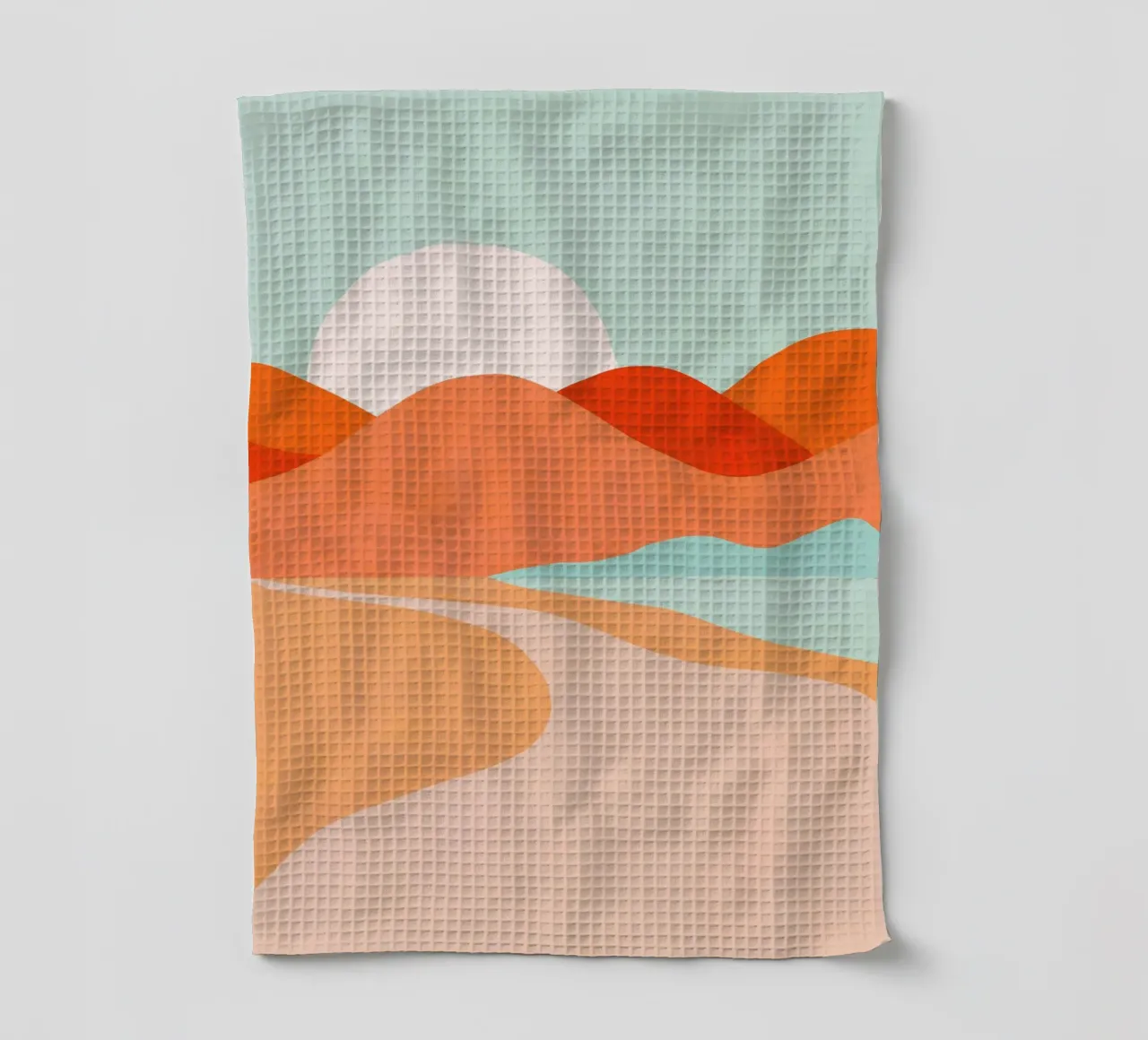 Minimal Boho Summer Desert Sunset - Peachy Coral & Aqua torchon de Dominique Vari