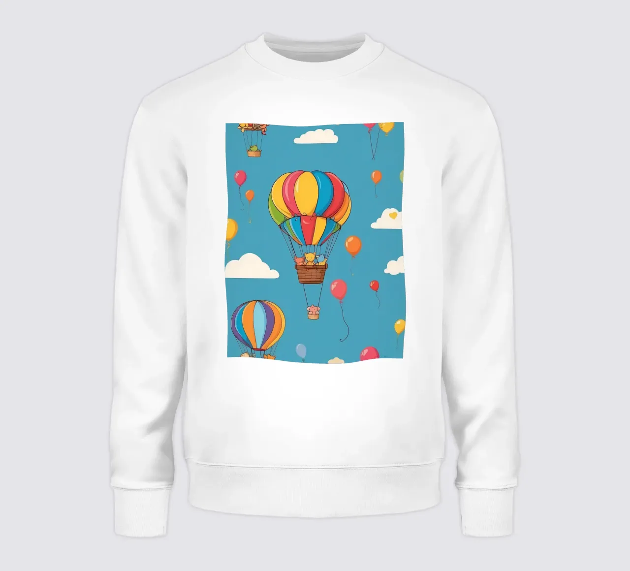 Palloni aerostatici colorati si librano in un cielo azzurro e limpido felpa da DesignDoodle