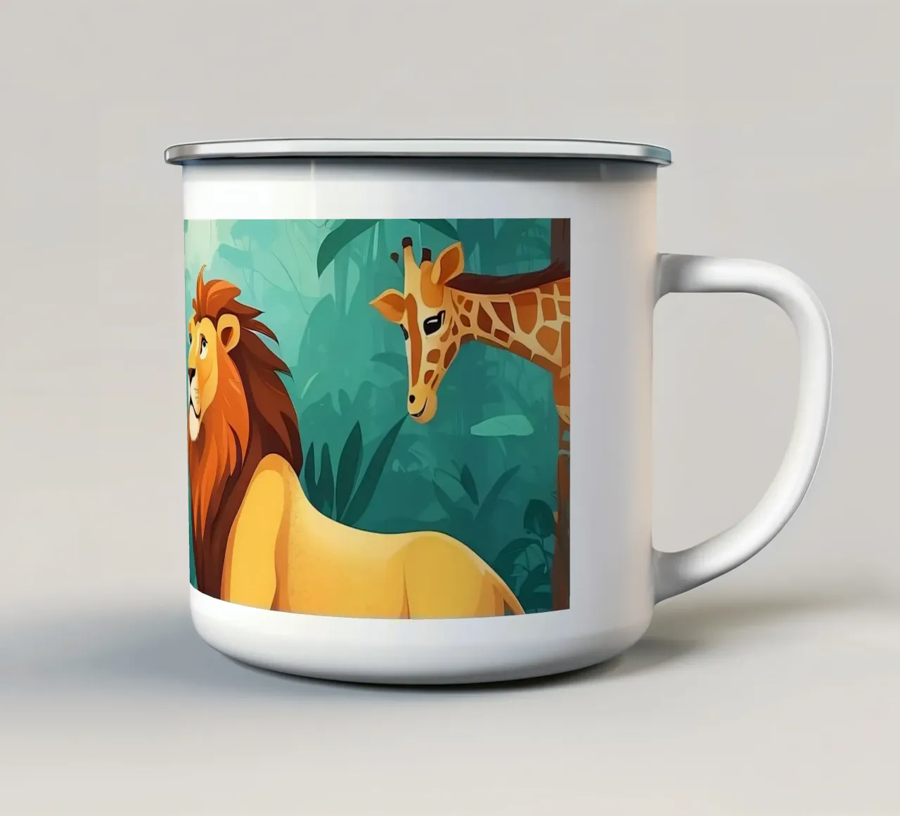 Wildlife-bijeenkomst in jungle met leeuwen en giraffen emaille mok van DesignDoodle