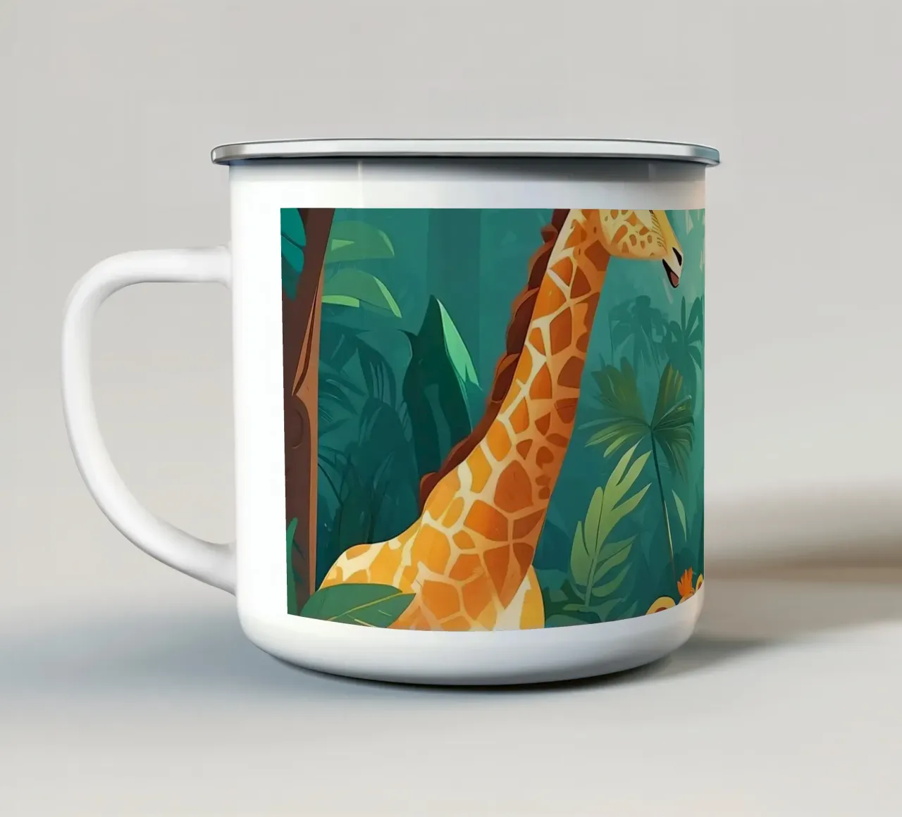 Wildlife-bijeenkomst in jungle met leeuwen en giraffen emaille mok van DesignDoodle