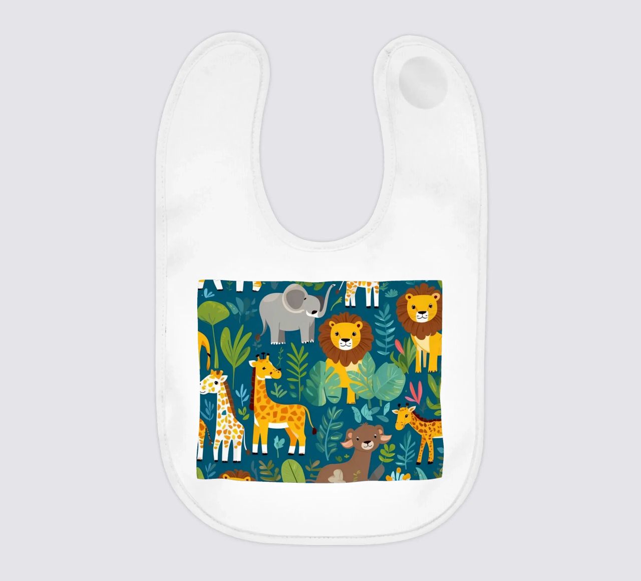 Motif coloré d'animaux de la jungle représentant des éléphants et des lions, bavoir de DesignDoodle
