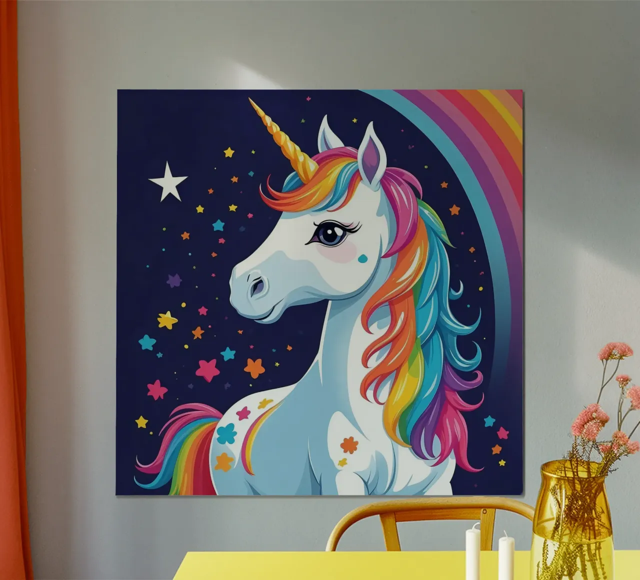 Colorful unicorn with a rainbow mane and stars poster by DesignDoodle
