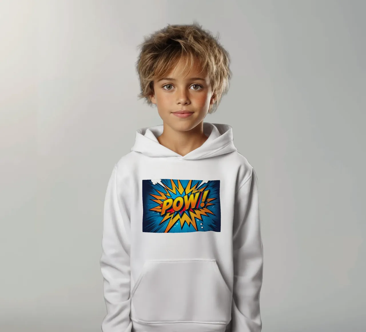 Dynamic comic style explosion graphic with bold text kids hoodie by DesignDoodle