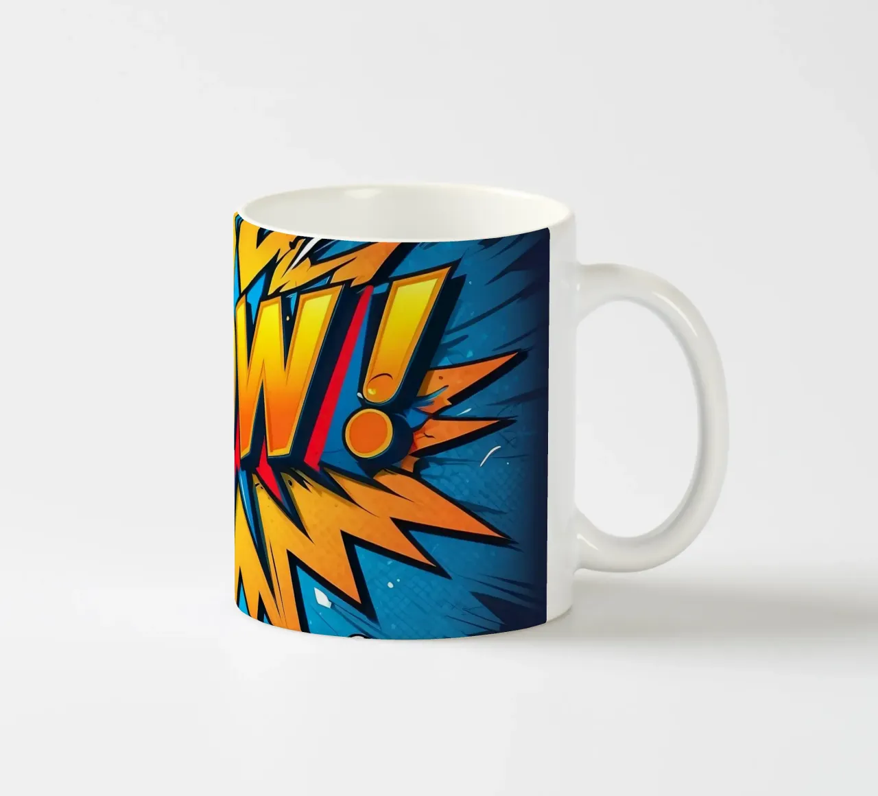 Dynamische explosieafbeelding in stripstijl met vetgedrukte tekst keramische mok van DesignDoodle