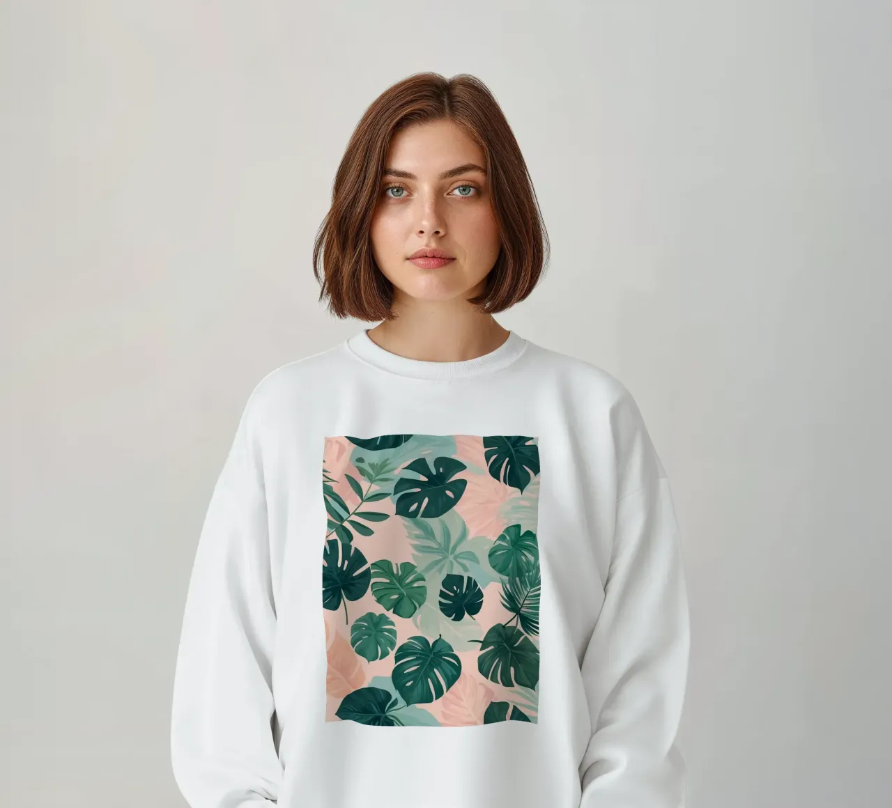 Tropical foliage pattern with various leaves on a soft paste sweatshirt by DesignDoodle