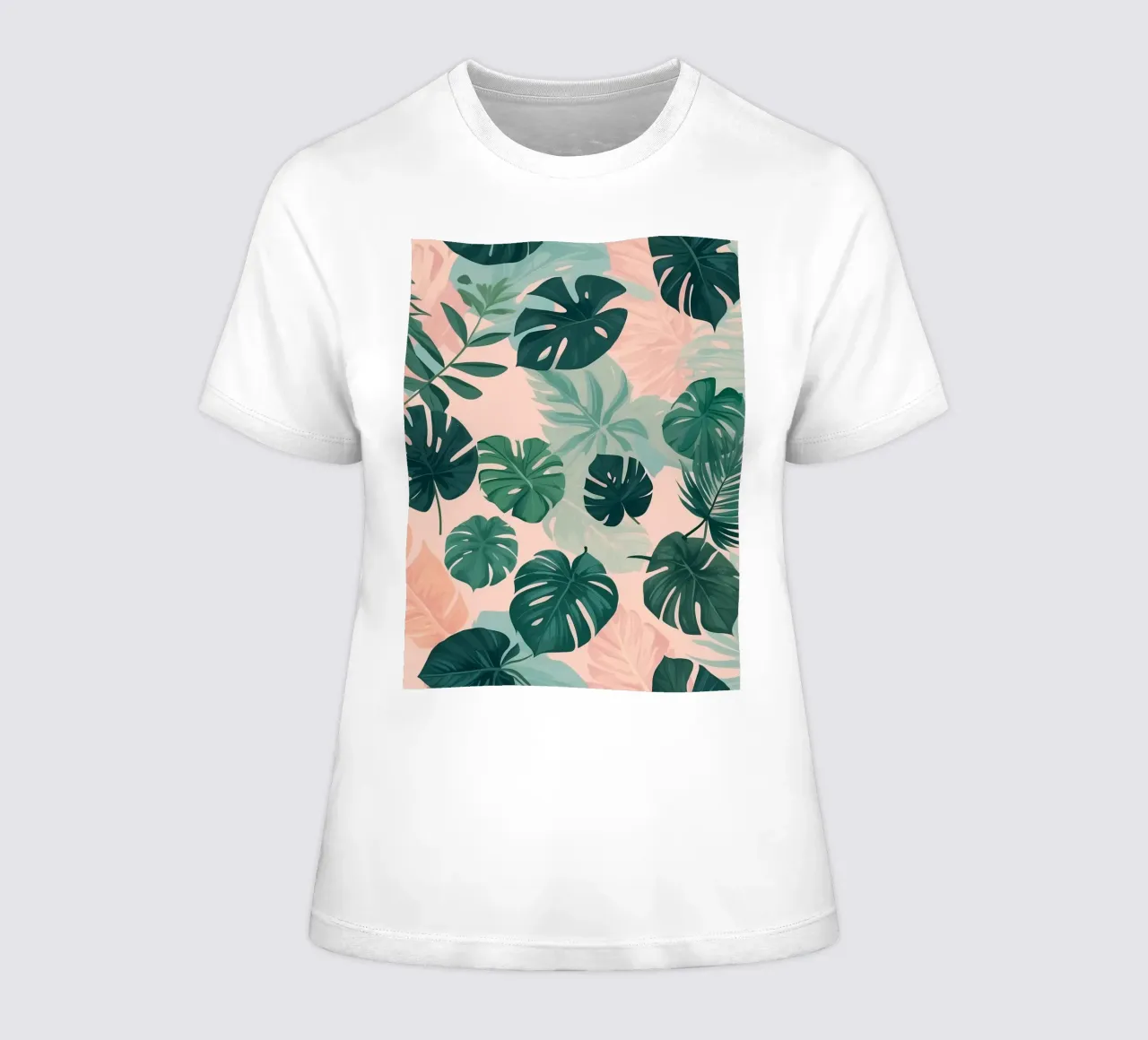 Tropical foliage pattern with various leaves on a soft paste women's fitted t-shirt by DesignDoodle