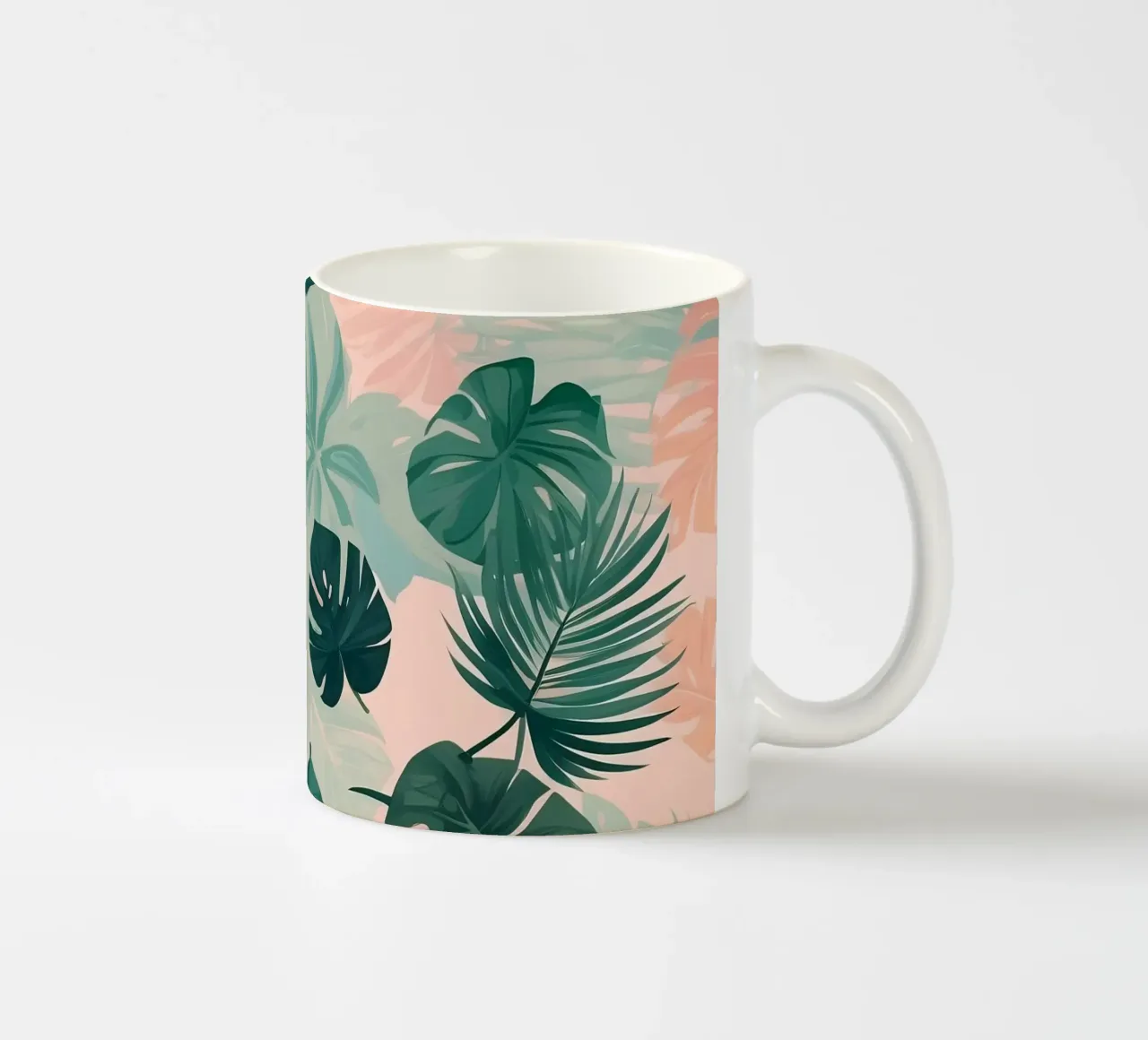 Tropical foliage pattern with various leaves on a soft paste ceramic mug by DesignDoodle