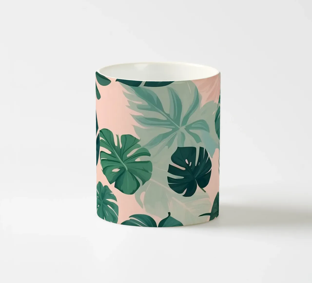 Tropical foliage pattern with various leaves on a soft paste ceramic mug by DesignDoodle