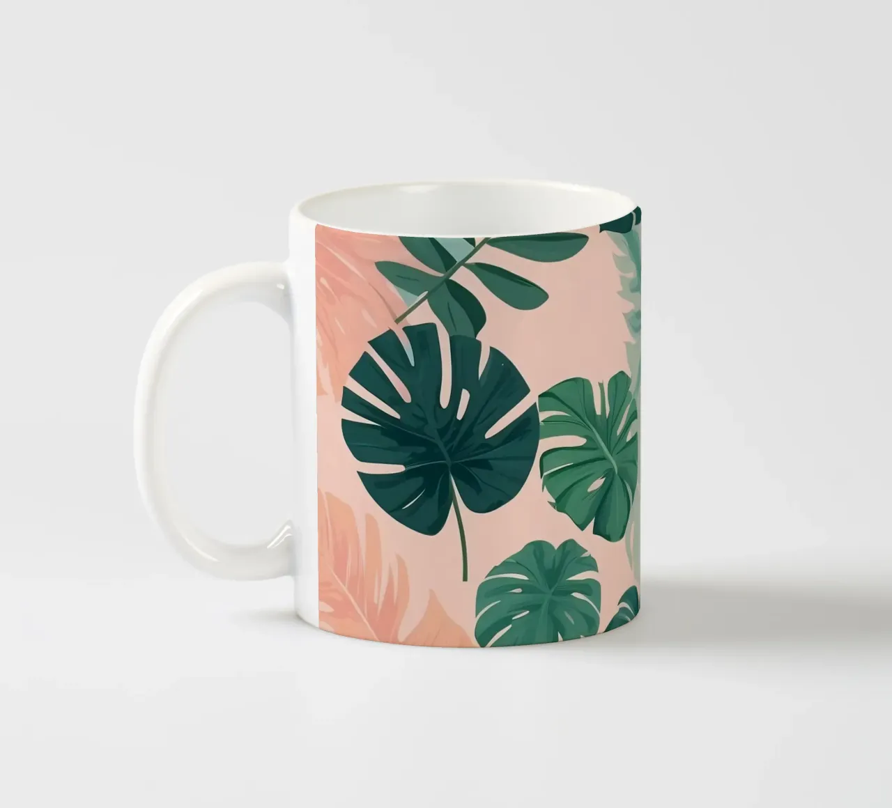 Tropical foliage pattern with various leaves on a soft paste ceramic mug by DesignDoodle