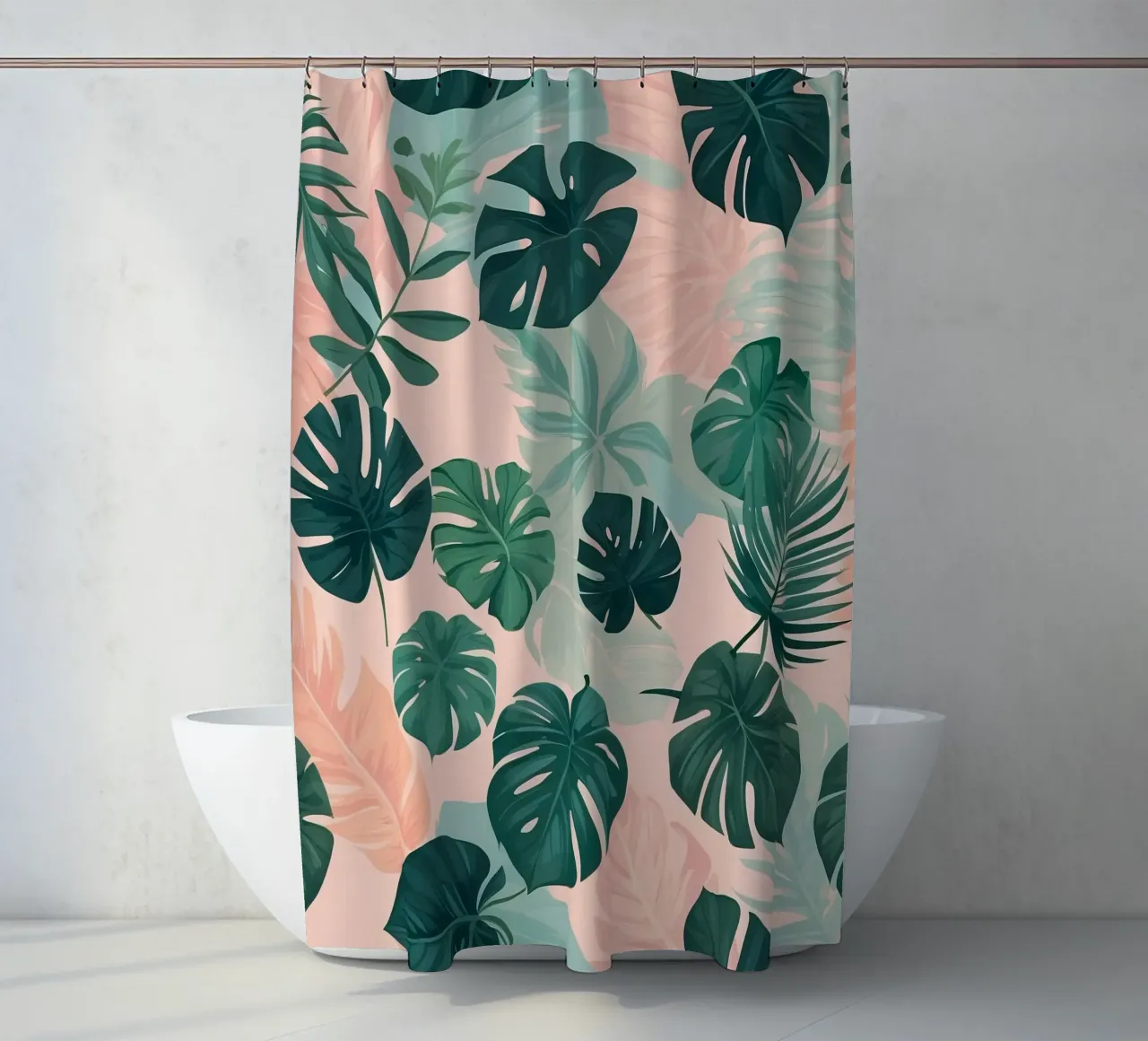 Tropical foliage pattern with various leaves on a soft paste shower curtain by DesignDoodle