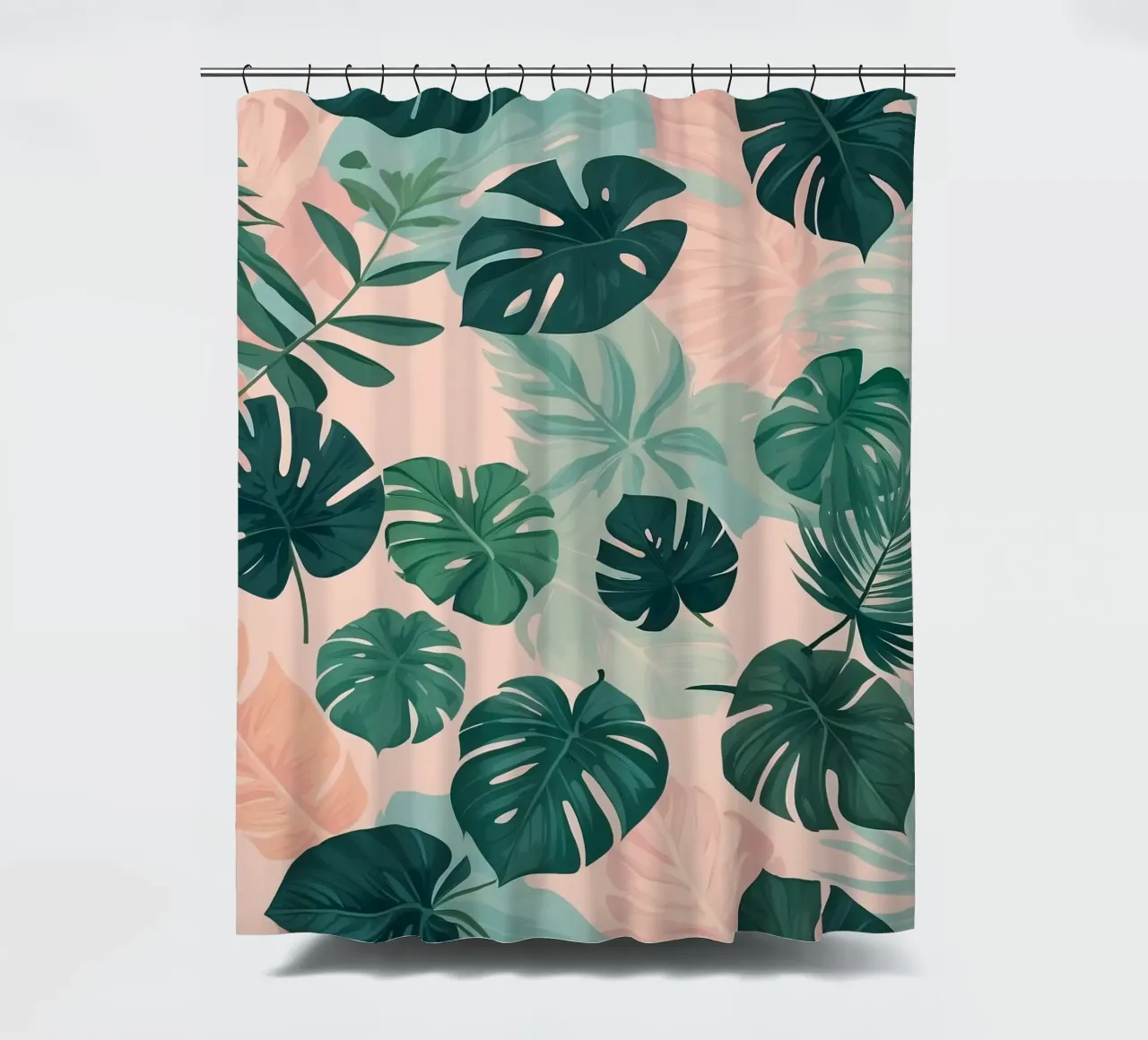 Tropical foliage pattern with various leaves on a soft paste shower curtain by DesignDoodle