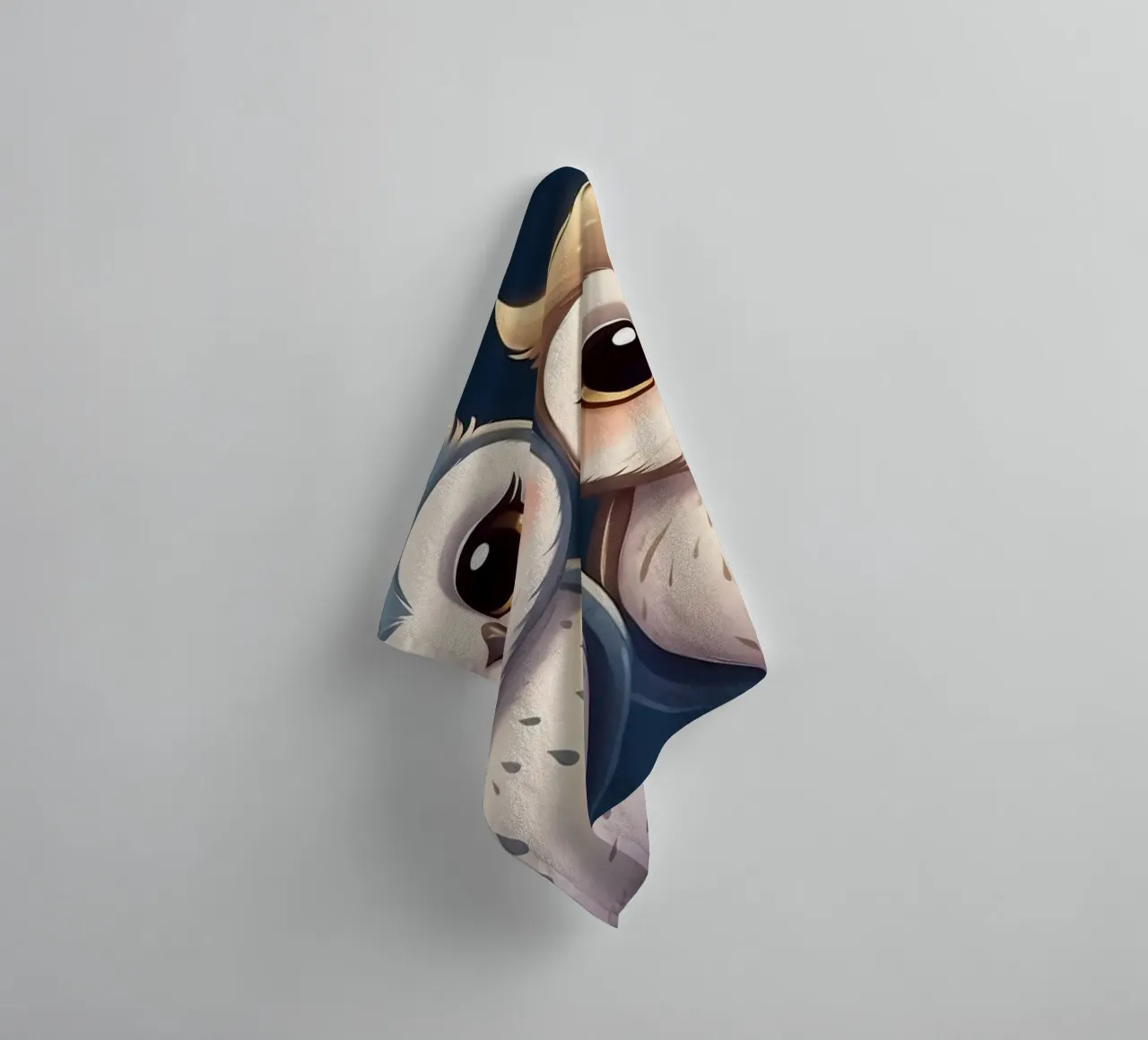 Two owls perched on a branch under a starry night sky towel by DesignDoodle