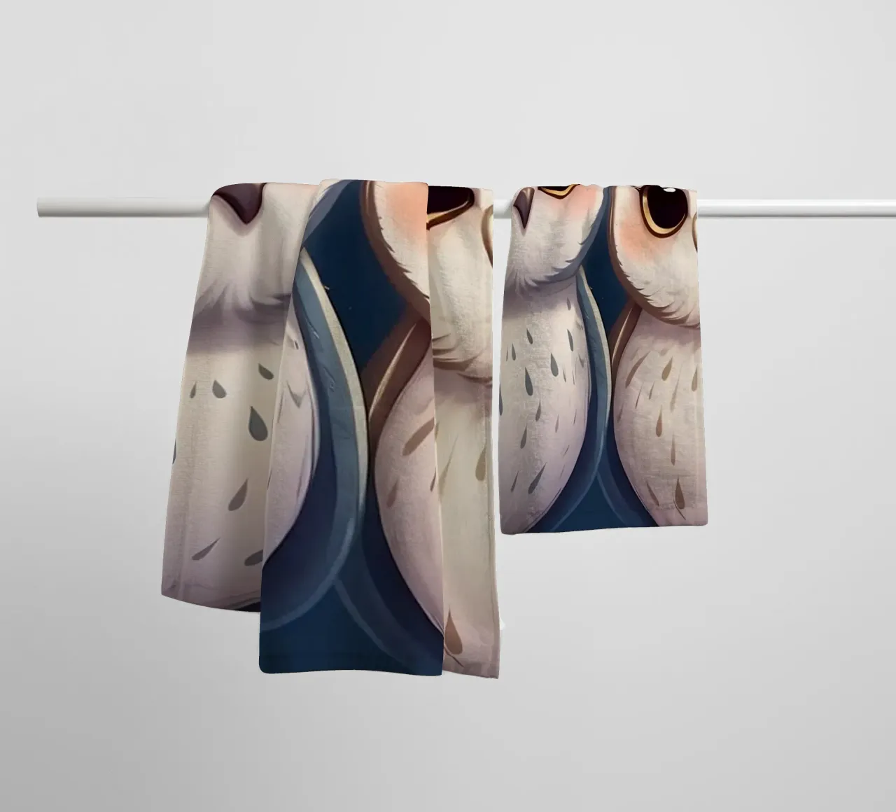 Two owls perched on a branch under a starry night sky towel by DesignDoodle