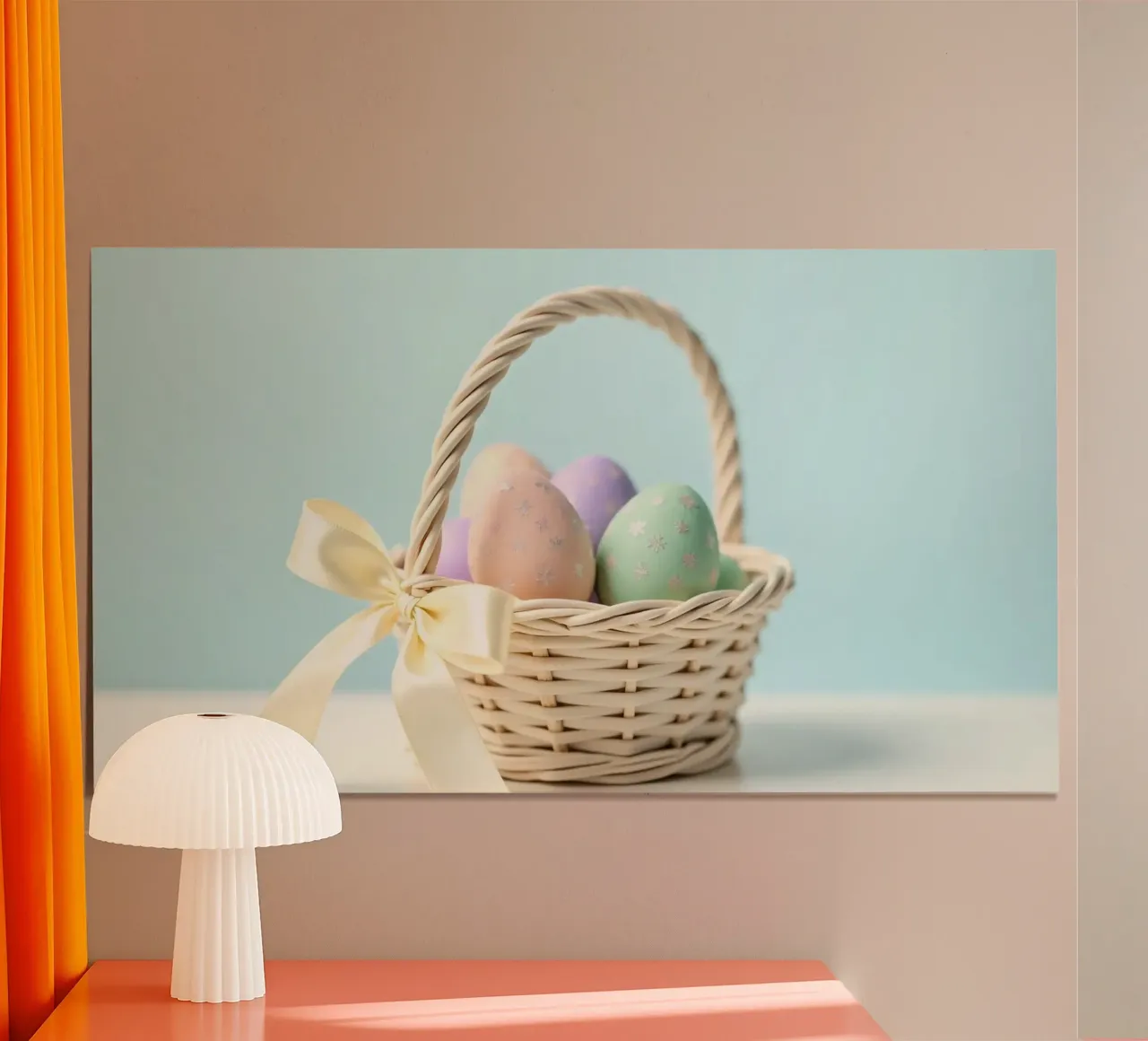 Uova colorate e decorate in un cestino con nastro carta hahnemühle da DesignDoodle