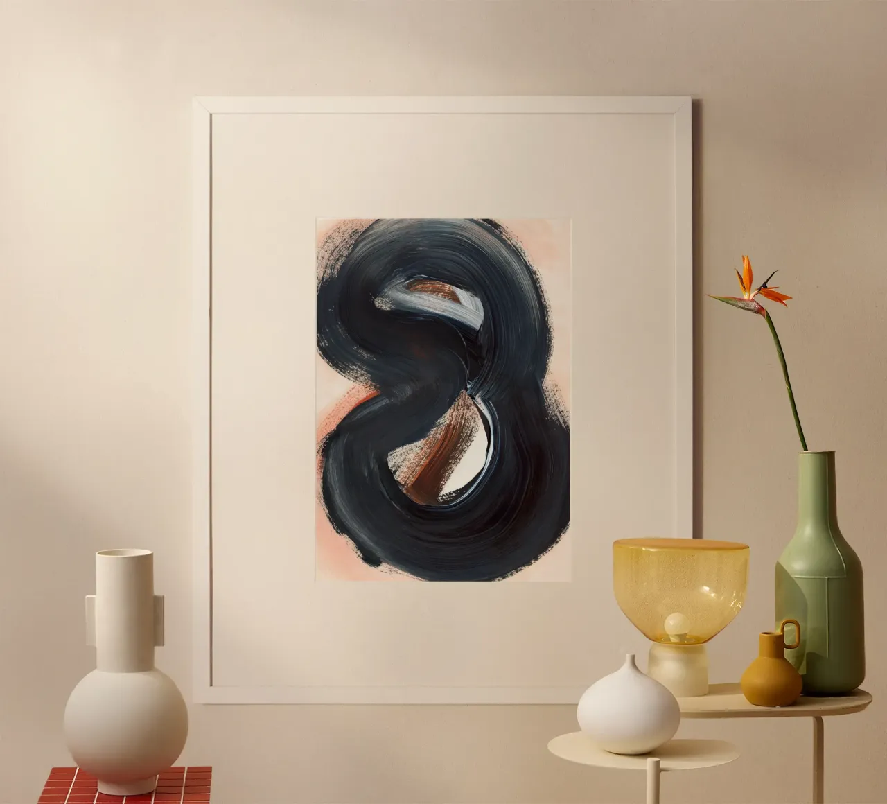 Strokes 25 | Black & Burnt Sienna Brushstroke Abstract poster con telaio in alluminio da sabidussi