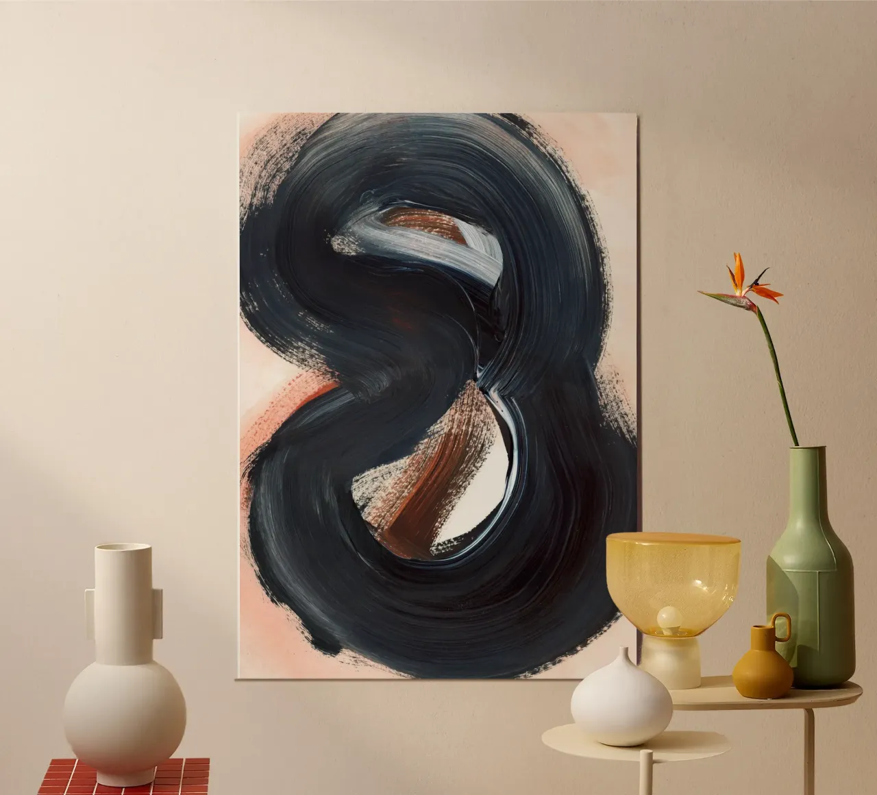 Strokes 25 | Black & Burnt Sienna Brushstroke Abstract poster con telaio in alluminio da sabidussi