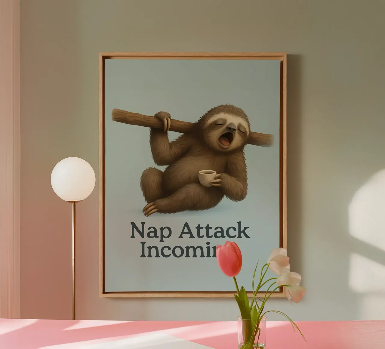 Funny Sloth Meme canvas with Floater frame by Funny Humor Art