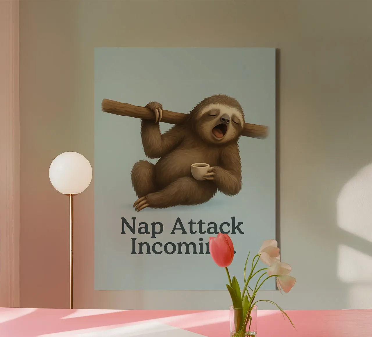 Funny Sloth Meme canvas with Floater frame by Funny Humor Art
