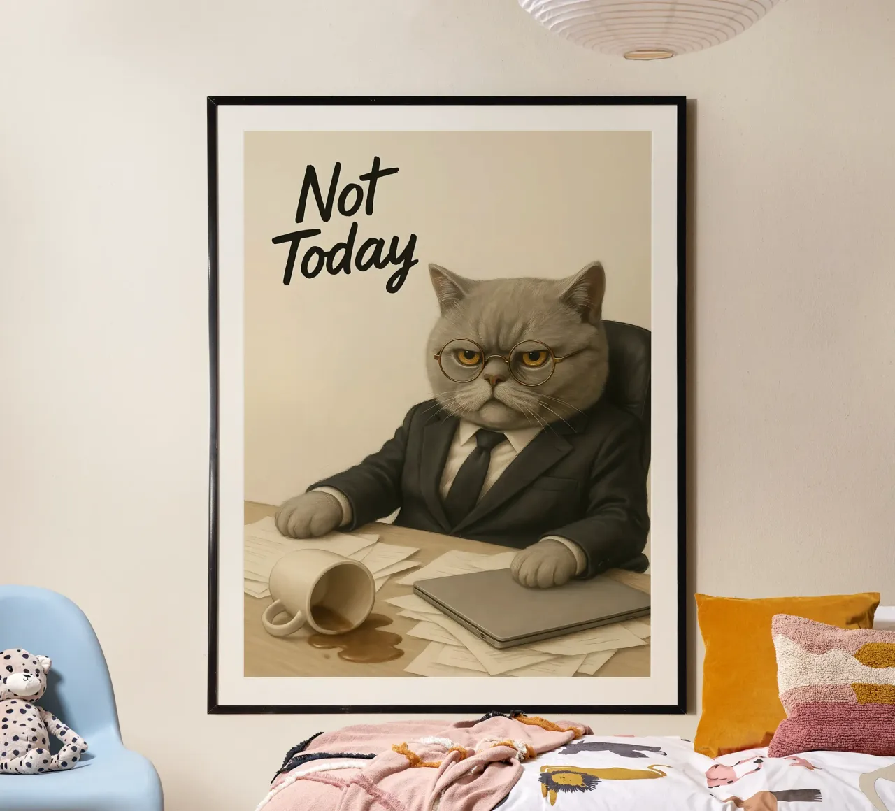 Meme divertente sul gatto capo poster con telaio in alluminio da Funny Humor Art