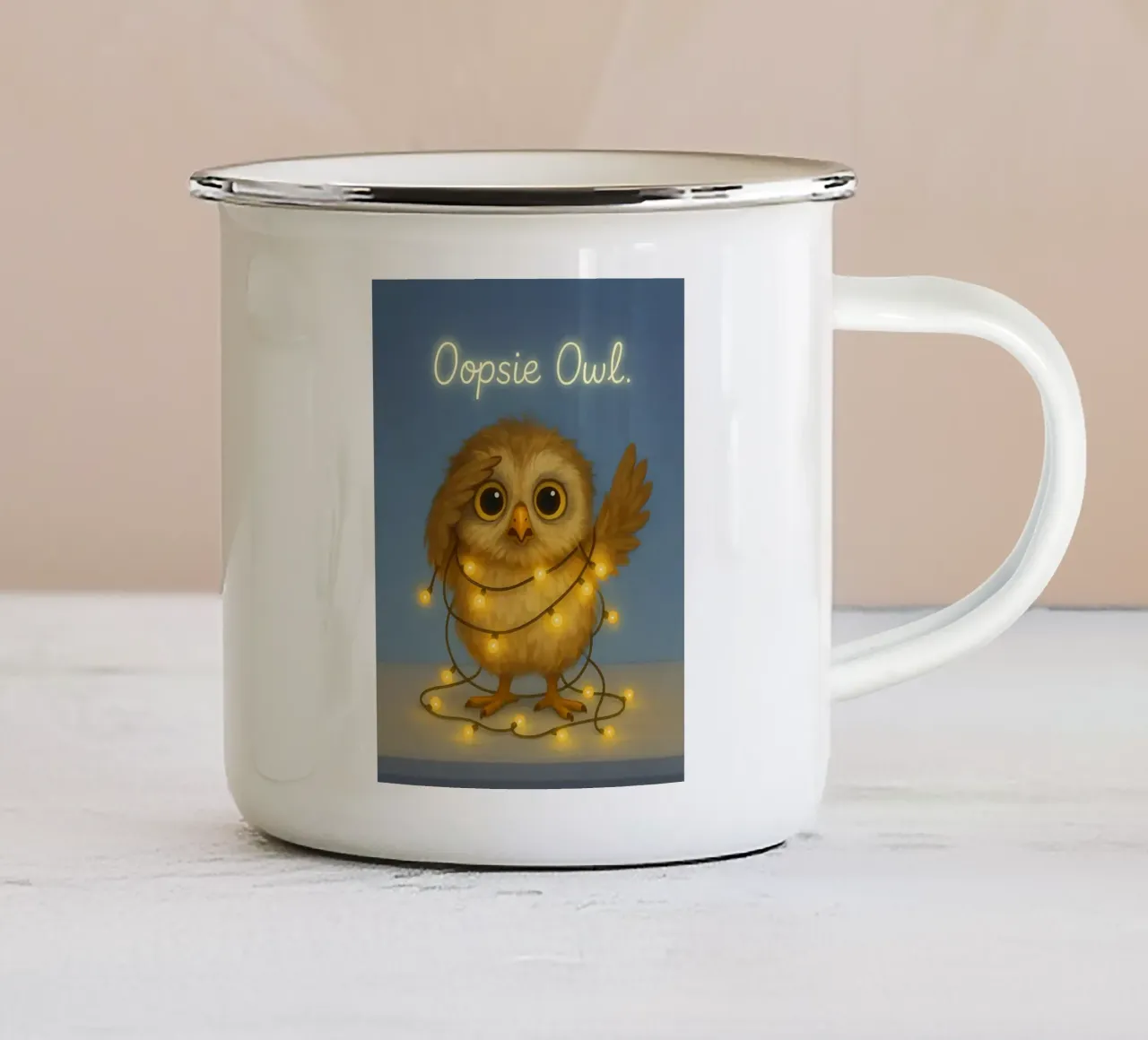 Meme divertente del gufo tazza in smalto da Funny Humor Art