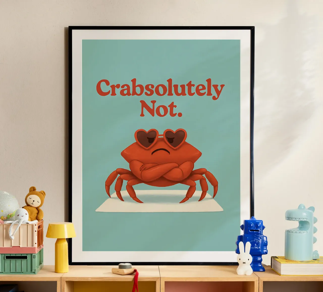 Meme divertente del granchio poster con telaio in legno da Funny Humor Art