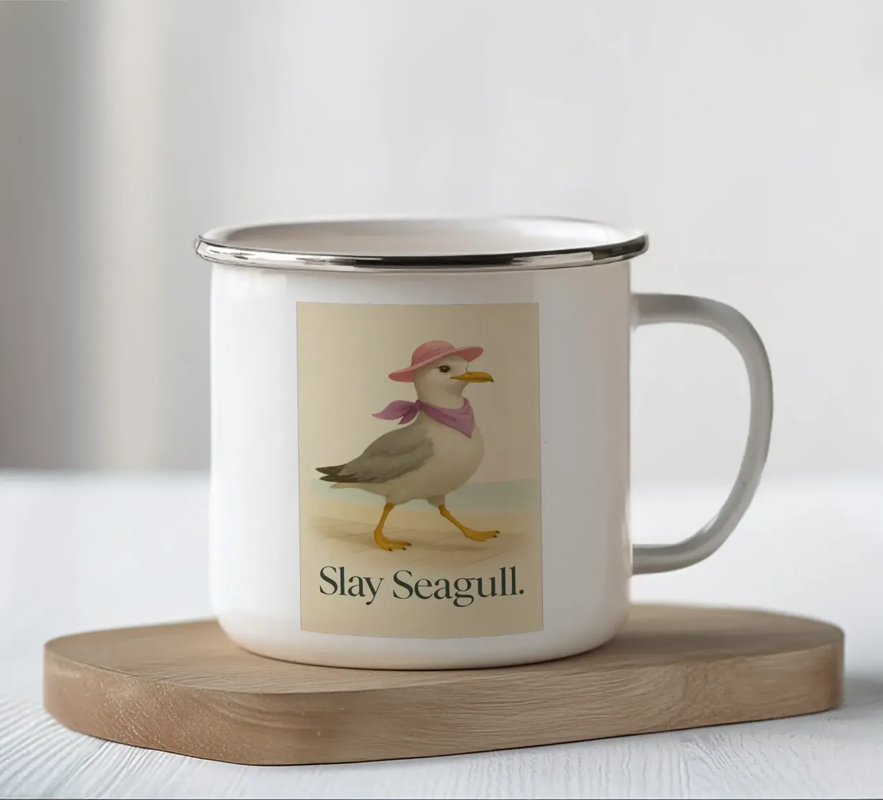 Funny Seagull Meme enamel mug by Funny Humor Art
