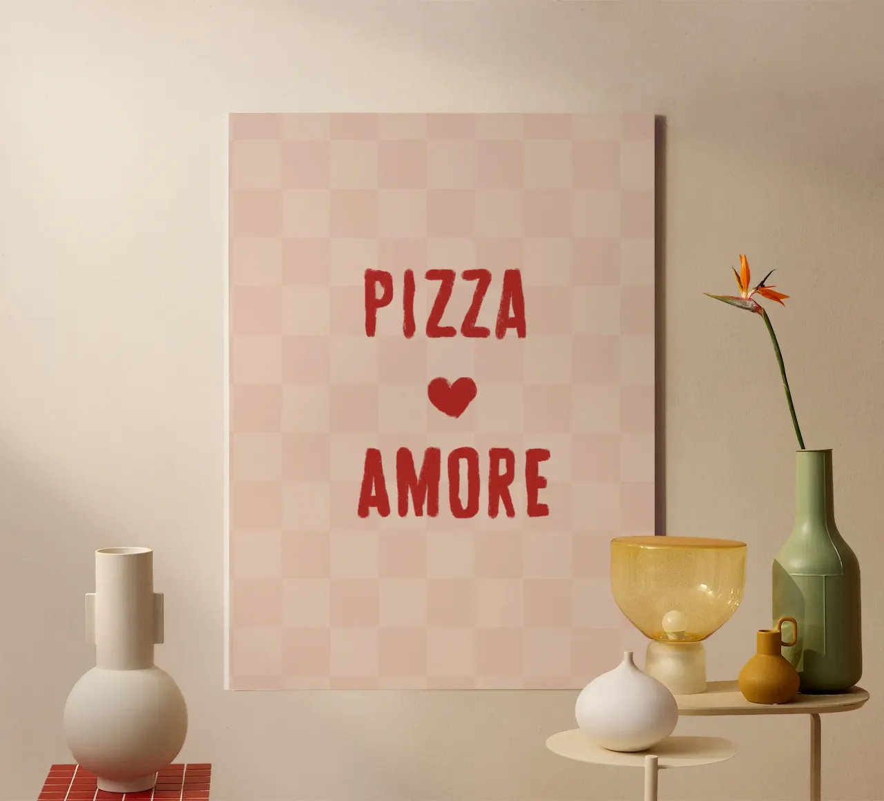 Pizza Amore con cuore rosso su beige chiaro tela con Cornice a cassetta da Alisa Knöß