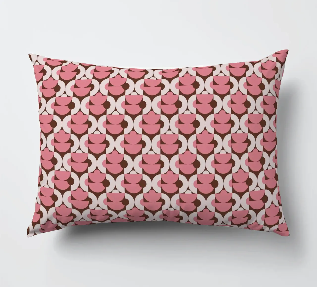 Pink geometrical shaped pattern decorative cushion by Little Dean