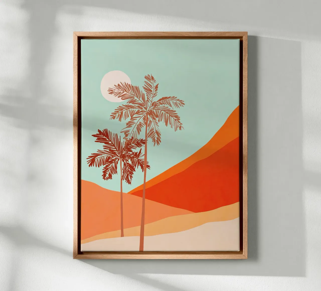 Minimal Palm Tree Duo in Sunny Desert • Peachy Coral & Aqua canvas by Dominique Vari
