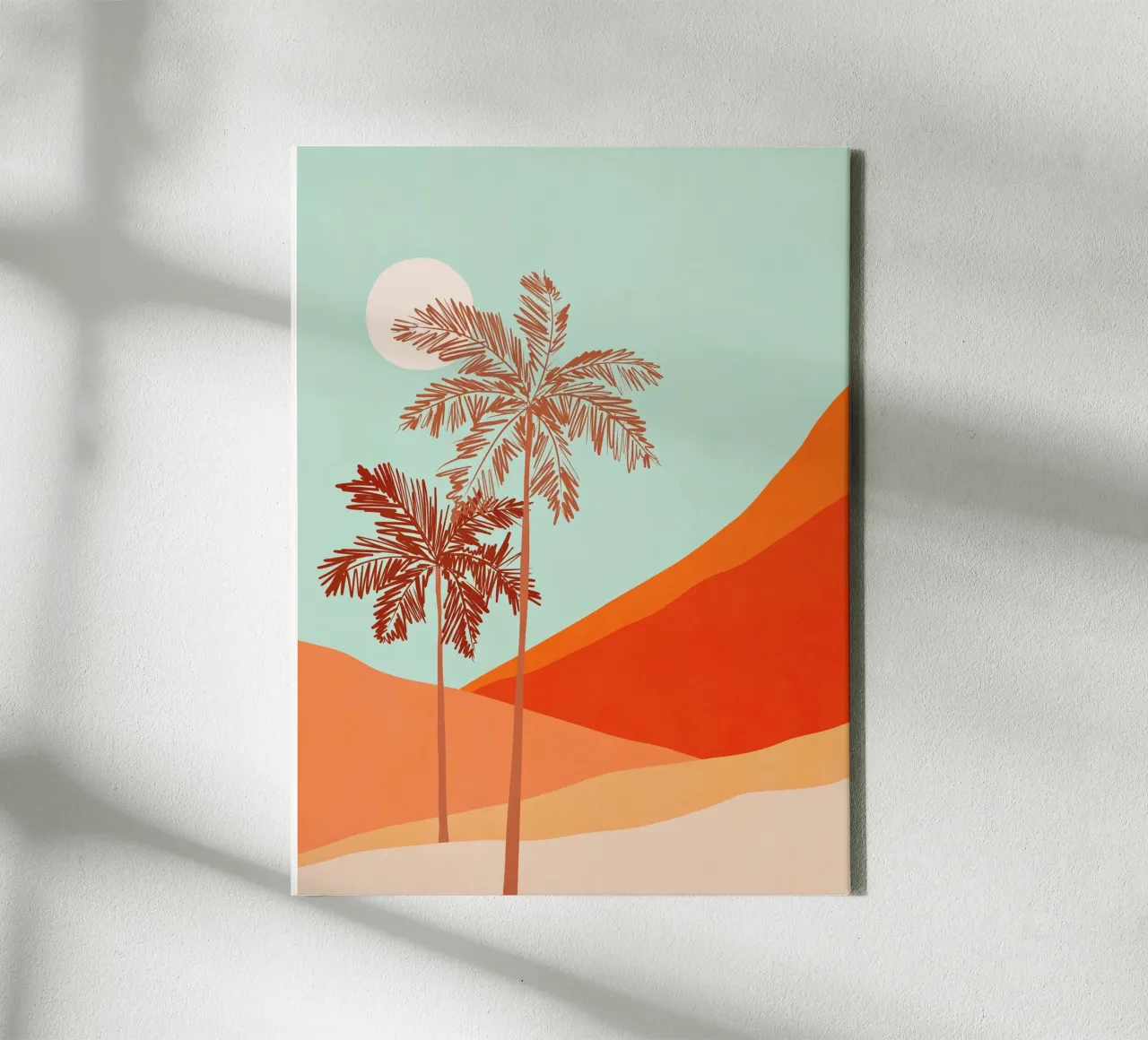 Minimal Palm Tree Duo in Sunny Desert • Peachy Coral & Aqua canvas by Dominique Vari