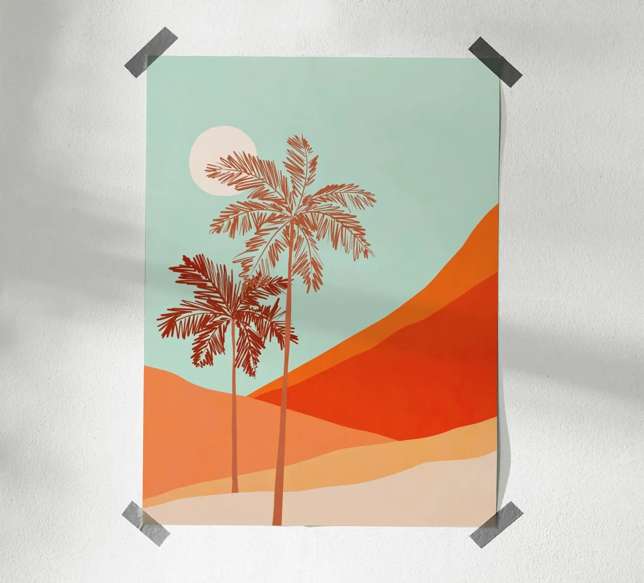 Duo di palme minimali in Sunny Desert - Corallo pesca e acqua carta hahnemühle da Dominique Vari