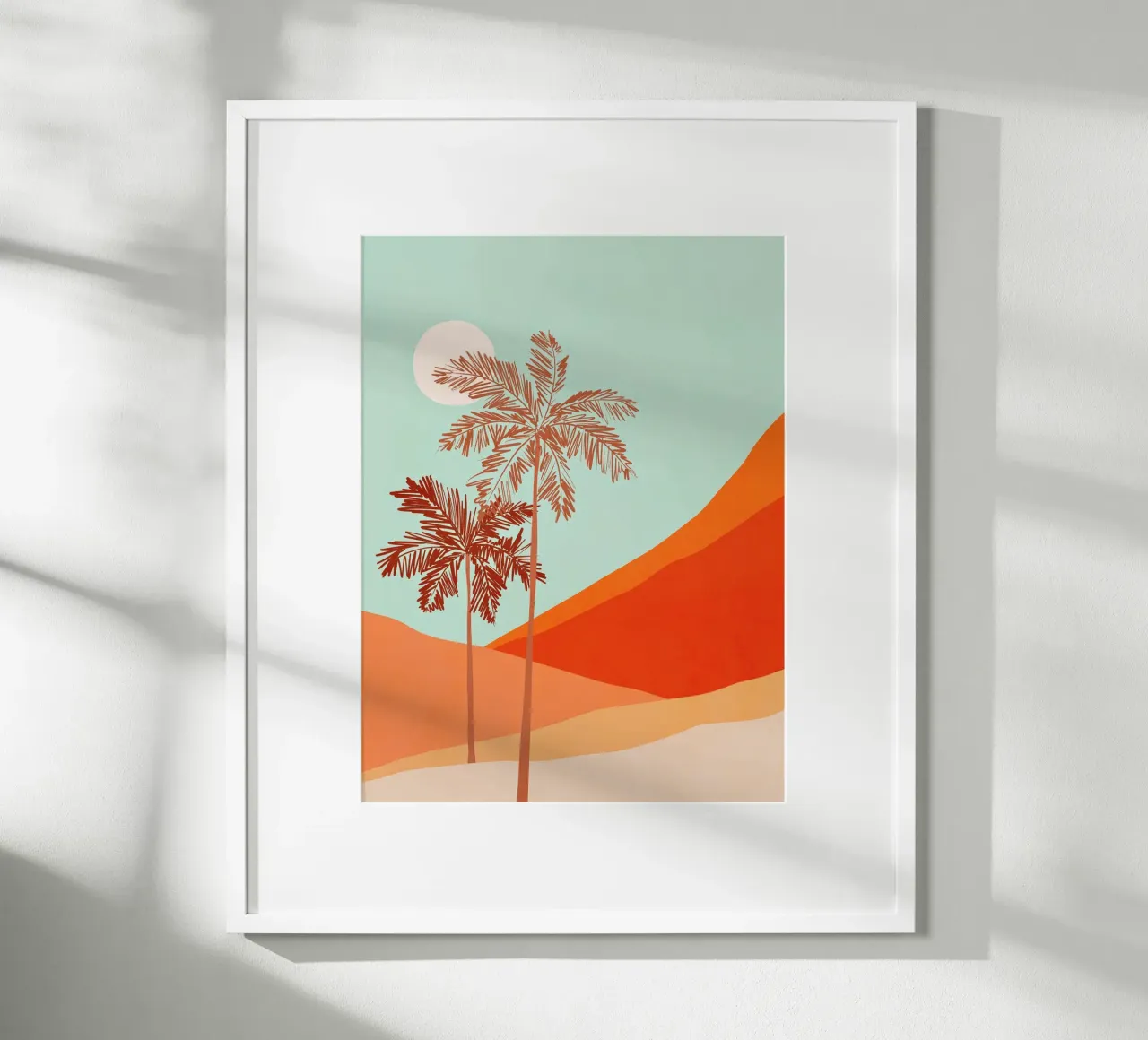 Duo di palme minimali in Sunny Desert - Corallo pesca e acqua carta hahnemühle da Dominique Vari