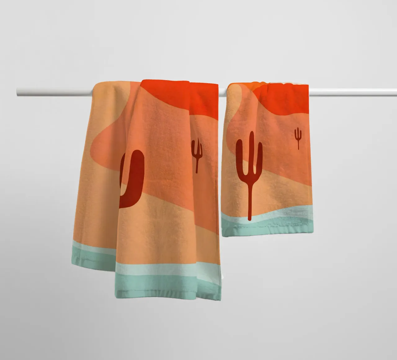 Minimal Boho Desert Cactus Oasis - Peachy Coral & Aqua serviette de bain de Dominique Vari