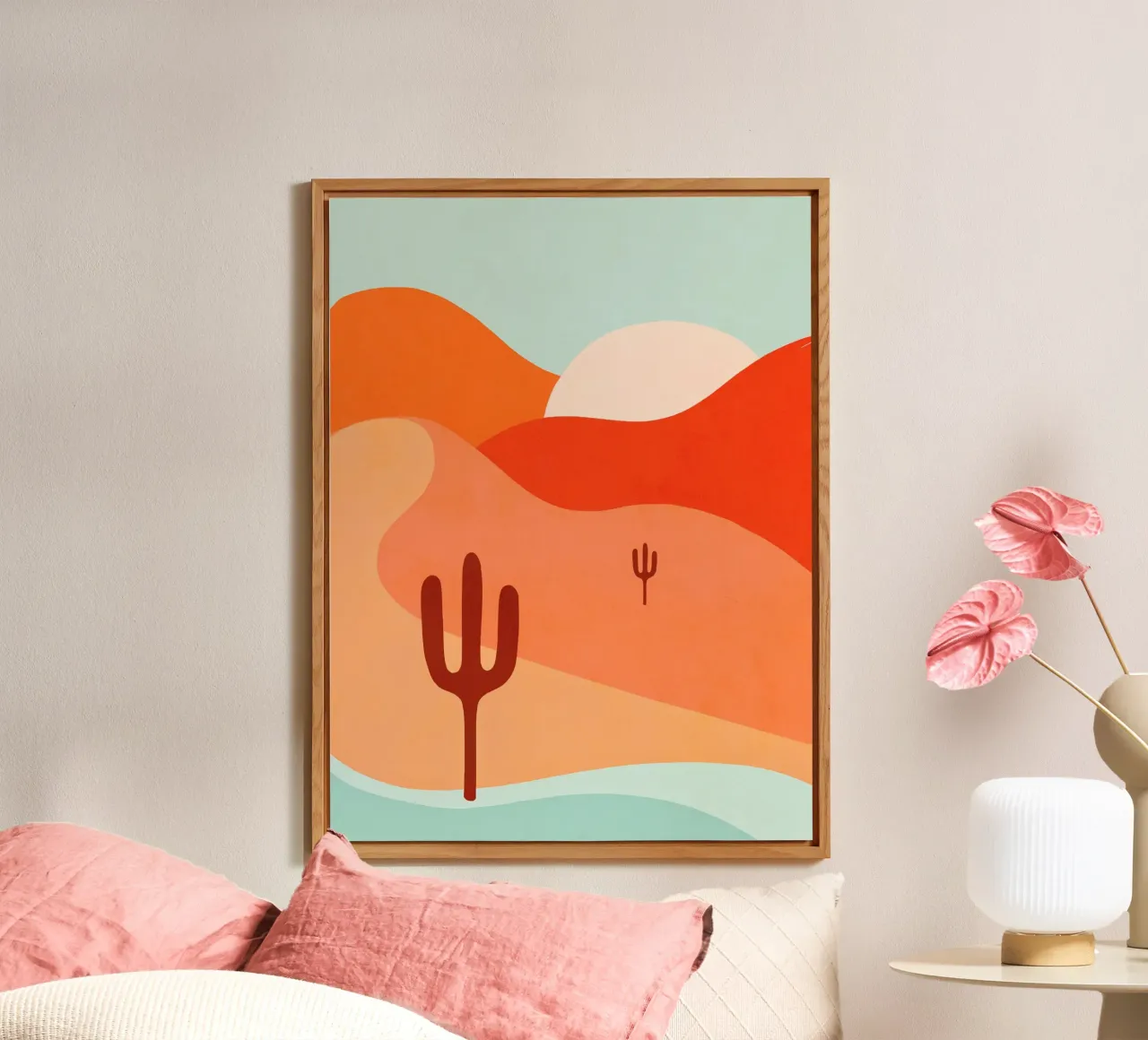 Oasi di cactus del deserto bohémien - Corallo pesca e acqua pannello forex da Dominique Vari