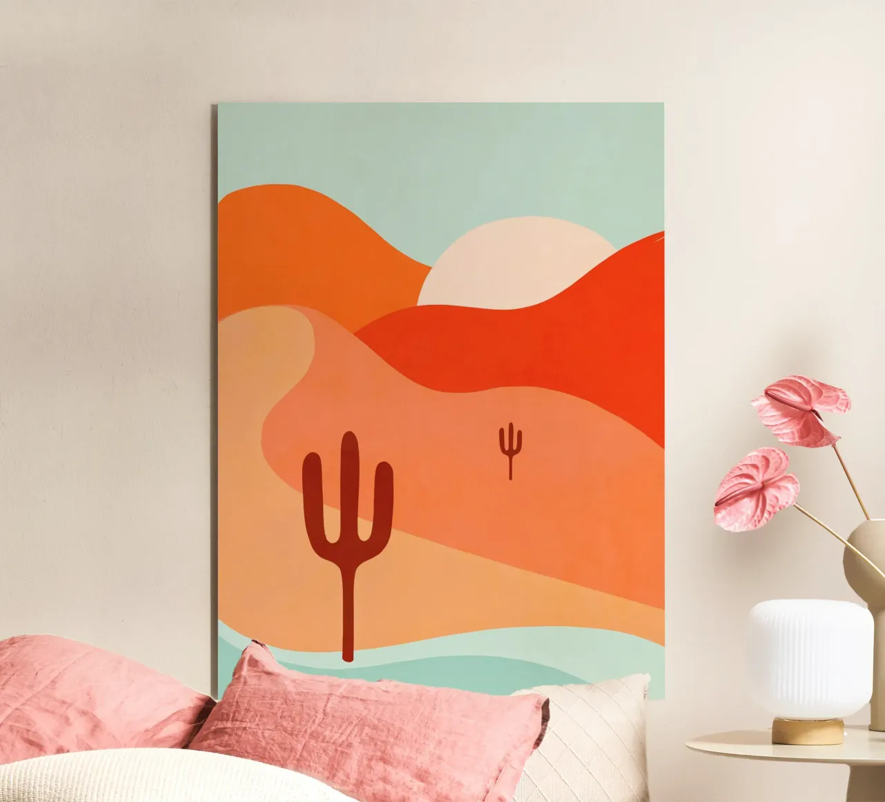Oasi di cactus del deserto bohémien - Corallo pesca e acqua pannello forex da Dominique Vari