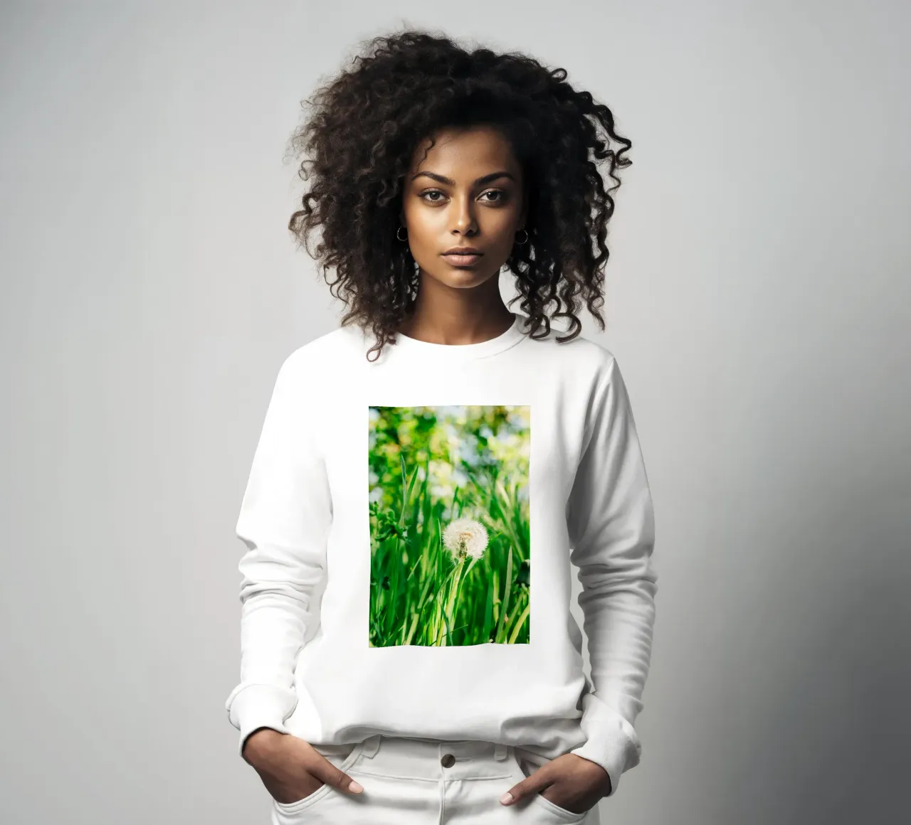 Dandelion, wildflower in grass on spring meadow - nature photo sweatshirt by Bold and Retro
