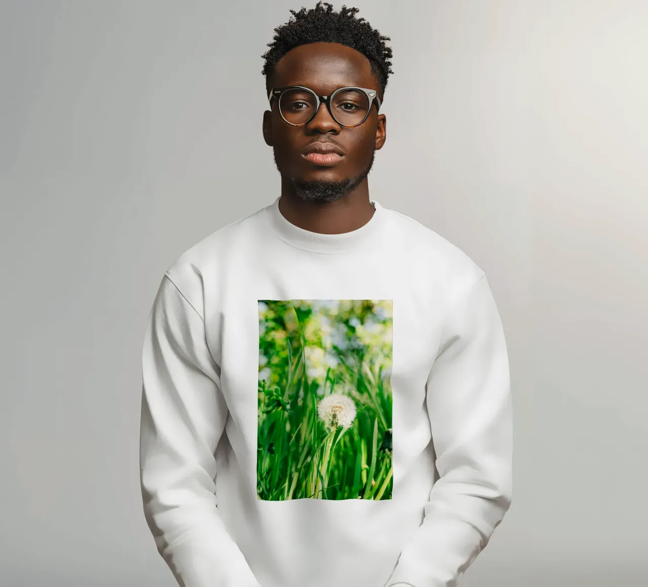 Dandelion, wildflower in grass on spring meadow - nature photo sweatshirt by Bold and Retro