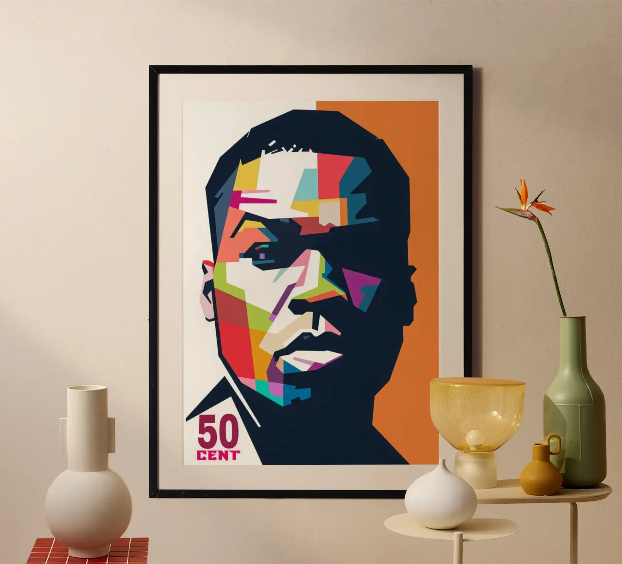 Il rapper 50 Cent, icona dell'hip hop poster con telaio in plastica da Hantamrata
