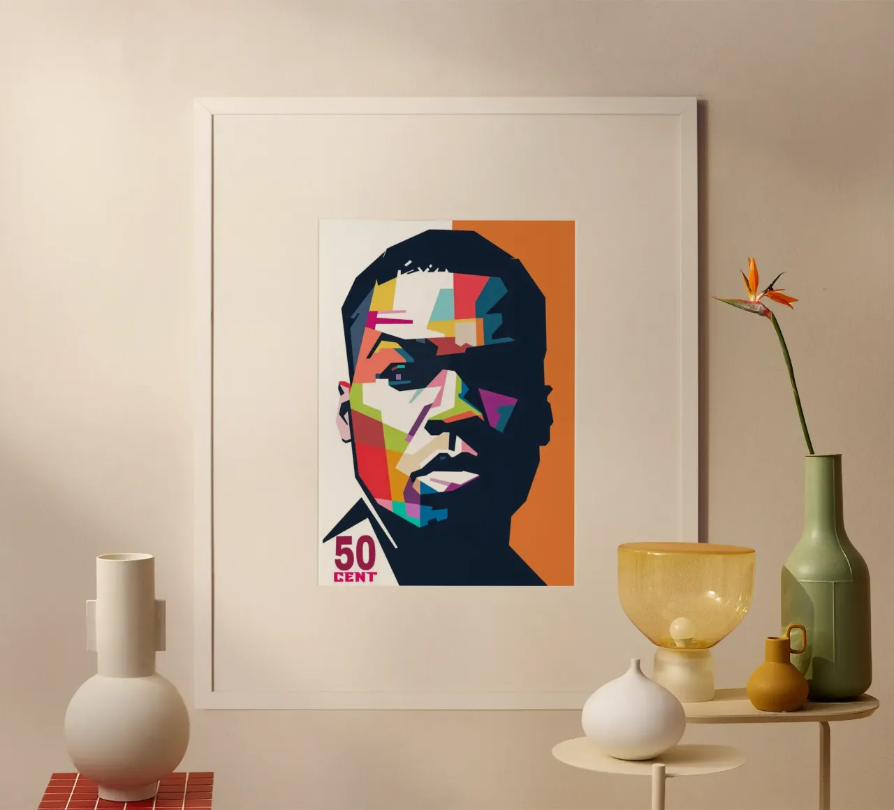 Il rapper 50 Cent, icona dell'hip hop poster con telaio in plastica da Hantamrata