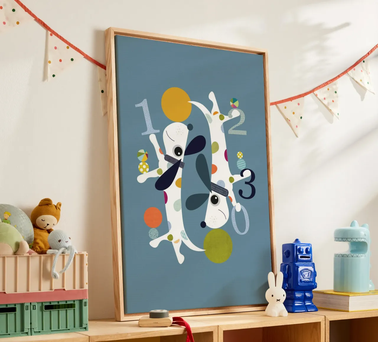 Speelse getallen en hondenillustratie canvas met Baklijst van JaySan Studio