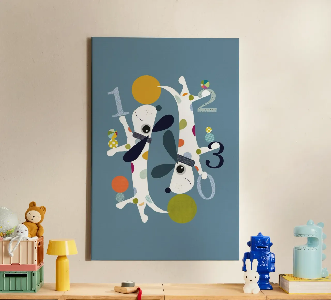 Speelse getallen en hondenillustratie canvas met Baklijst van JaySan Studio