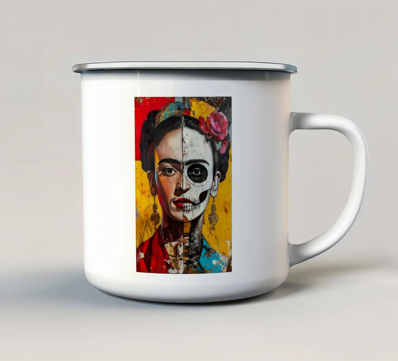 Duality of the Soul – Icon in the Mirror of Life and Death enamel mug by Modern Muse