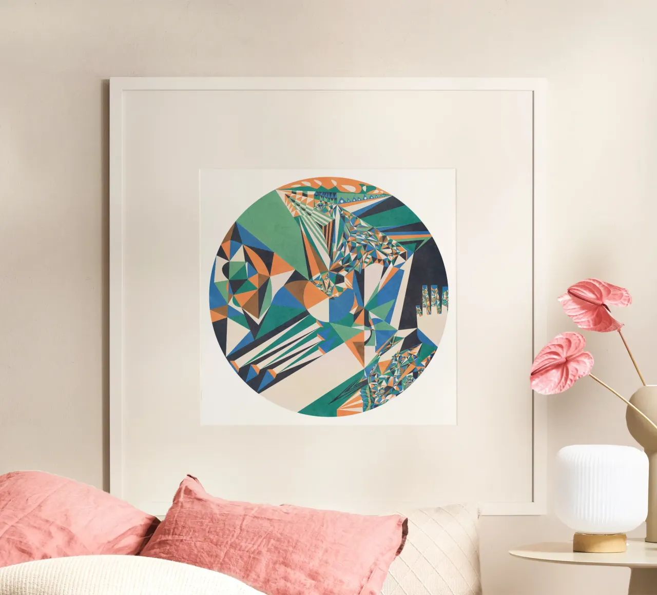 Green Energy - Abstract Geometric Mandala Poster mit Kunststoffrahmen von lovely lines