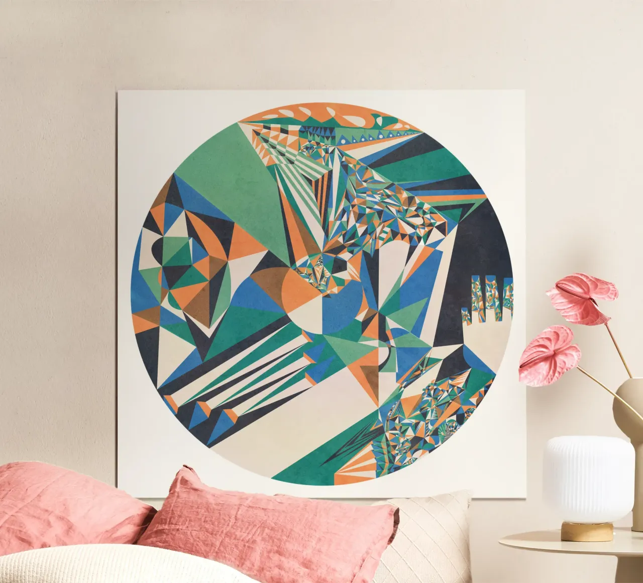 Green Energy - Abstract Geometric Mandala Poster mit Kunststoffrahmen von lovely lines