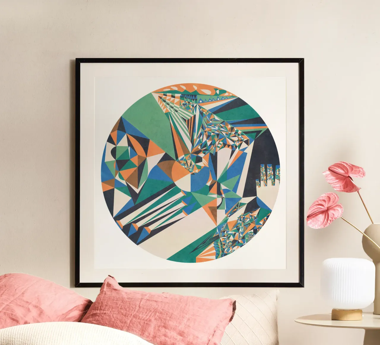 Green Energy - Abstract Geometric Mandala Poster mit Kunststoffrahmen von lovely lines