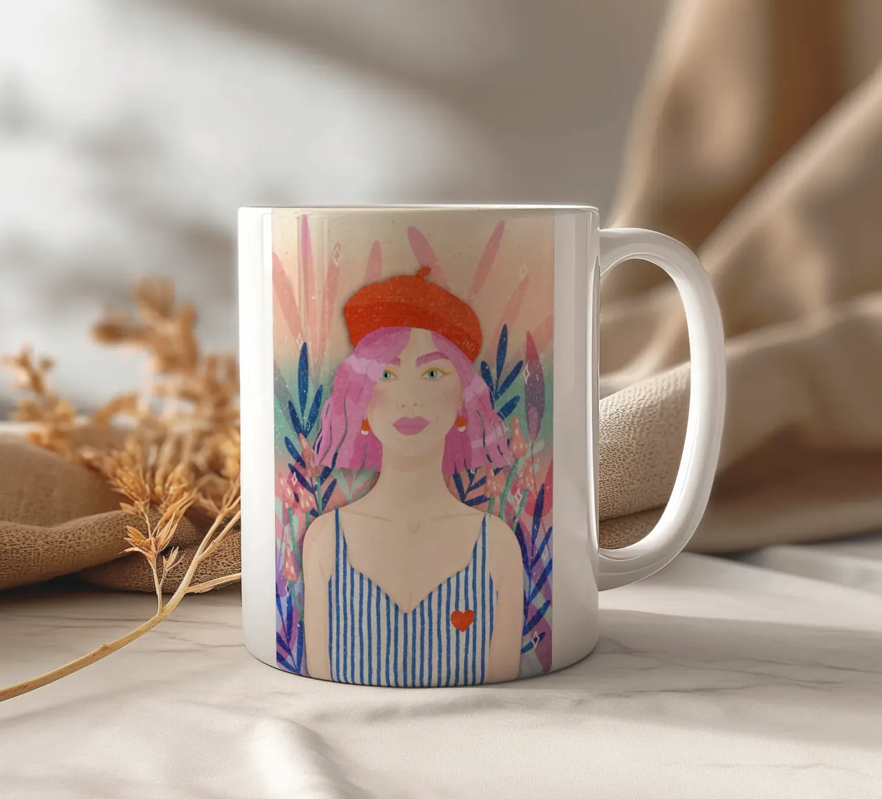 Portrait Pink Lady in Jungle ceramic mug by Patricia Vetta Design